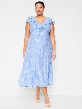 Old Navy Light Blue Floral Ruffle Midi Dress